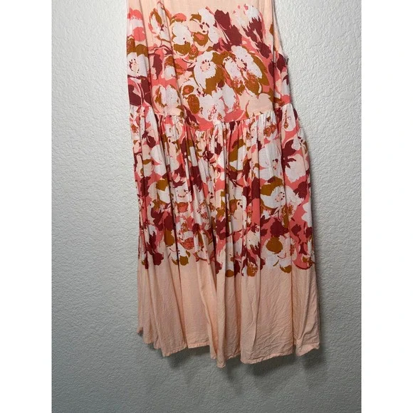 Free People Intimately Floral Print Slip Dress Cream Pink Mini Spaghetti Strap - Picture 7 of 8